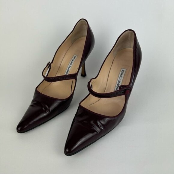 Manolo Blahnik Vintage Campari Burgundy Pointed Toe Mary Jane Heels Size 39.5 - Picture 4 of 12